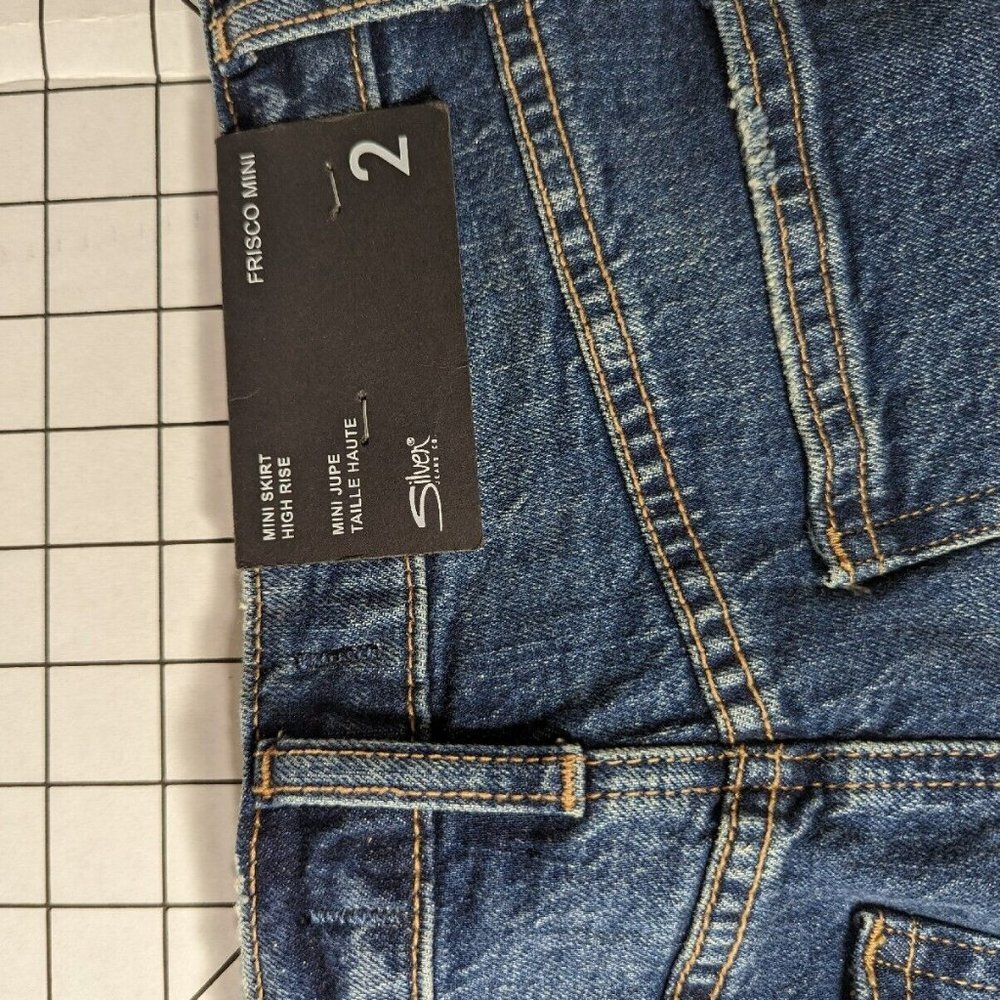NEW- Size 2 Womens Silver Jeans Co. Jean Skirt Frisco Mini High Rise Indigo - Picture 9 of 11